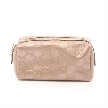 GUCCI Guccisima Pouch zipper purse 153228 leather Gold pink Used