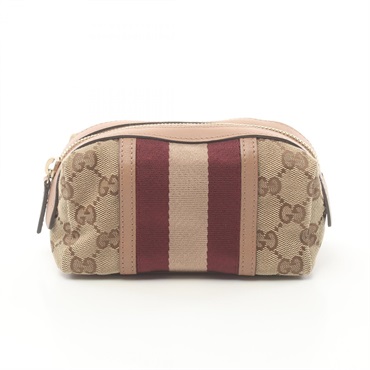 GUCCI GG canvas Pouch purse zipper 256639 leather Beige Bordeaux Used