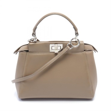 FENDI Mini Peekaboo Hand shoulder crossbody bag 8BN244 leather Beige Used