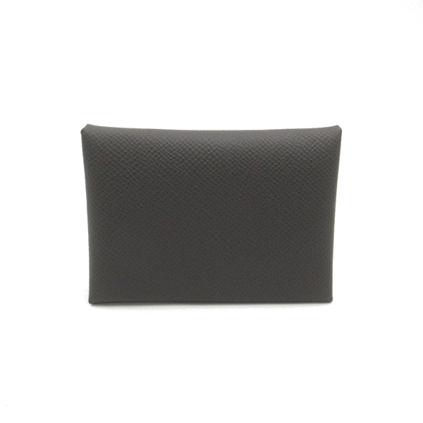 HERMES Calvi duo Card Case holder U Epsom leather Gray Grimayer SHW Used