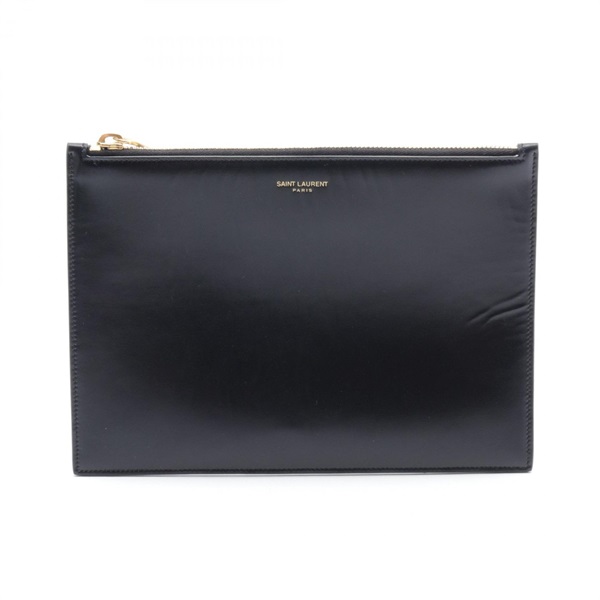 SAINT LAURENT business clutch bag leather Black Used Women logo