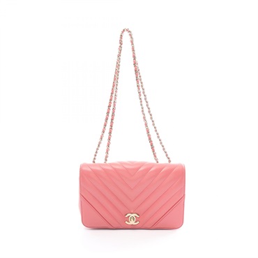 CHANEL Chevron V Stitch mini chain Shoulder Bag leather Pink Used Women GHW CC