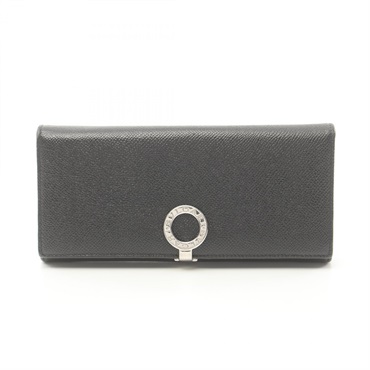 BVLGARI BVLGARI Clip Bifold long wallet leather Black Used Women SHW