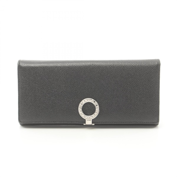 BVLGARI BVLGARI Clip Bifold long wallet leather Black Used Women SHW