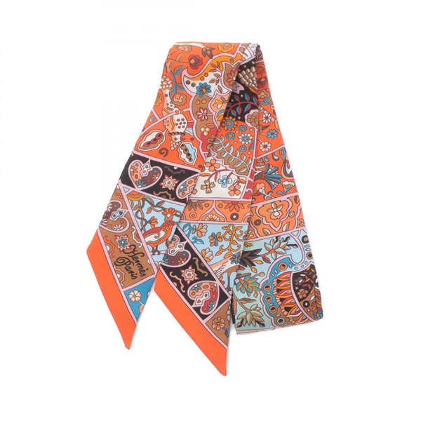 HERMES Twilly Au Pays des Oiseaux Fleurs Scarf silk Orange Used Women