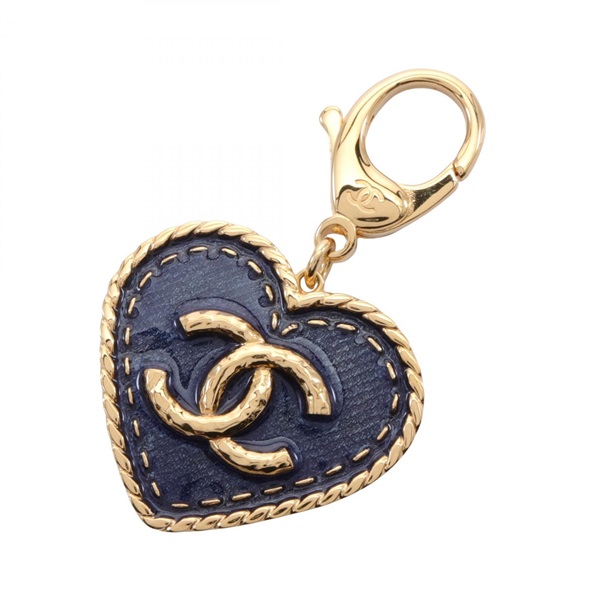 CHANEL COCO Mark key ring Gold Plated Navy Used Women CC