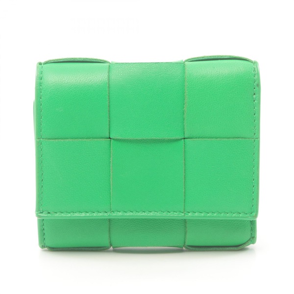 BOTTEGA VENETA cassette Tri-fold compact purse wallet leather Green Used