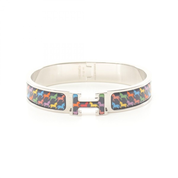 HERMES Cric H Bangle bracelet 17cm Stainless Steel enamel Multicolor Used