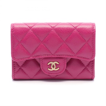 CHANEL Matelasse Card Case Wallet Purse AP4096 leather Pink GHW Used Women Coco