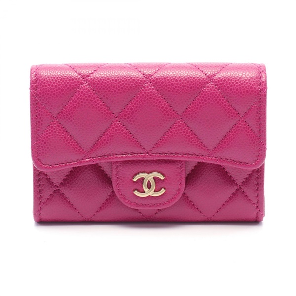CHANEL Matelasse Card Case Wallet Purse AP4096 leather Pink GHW Used Women Coco