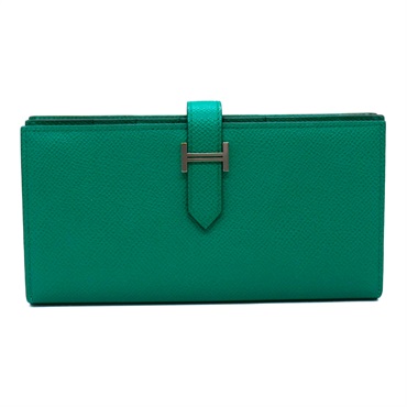 HERMES Bearn Soufflet Bi-fold Wallet purse B Epsom leather SHW Vert Jade Used