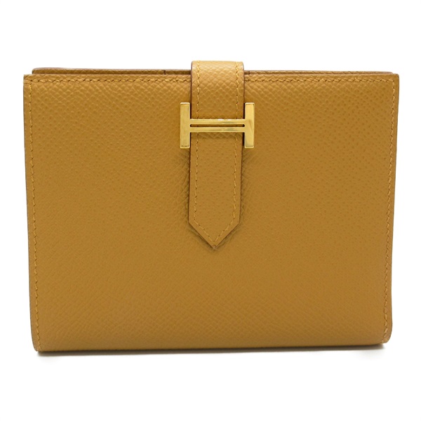 HERMES Bearn Compact Bi-fold Wallet Epsom leather Yellow Sesame Used Women W GHW