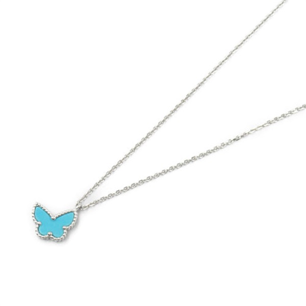 Van Cleef & Arpels Sweet Alhambra Papillon Necklace 18KWG Turquoise Blue Used