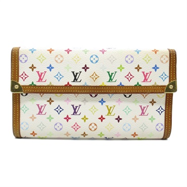 LOUIS VUITTON Porte Tresor tri-fold long wallet M92659 Monogram multi White used