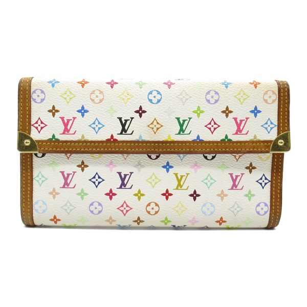 LOUIS VUITTON Porte Tresor tri-fold long wallet M92659 Monogram multi White used