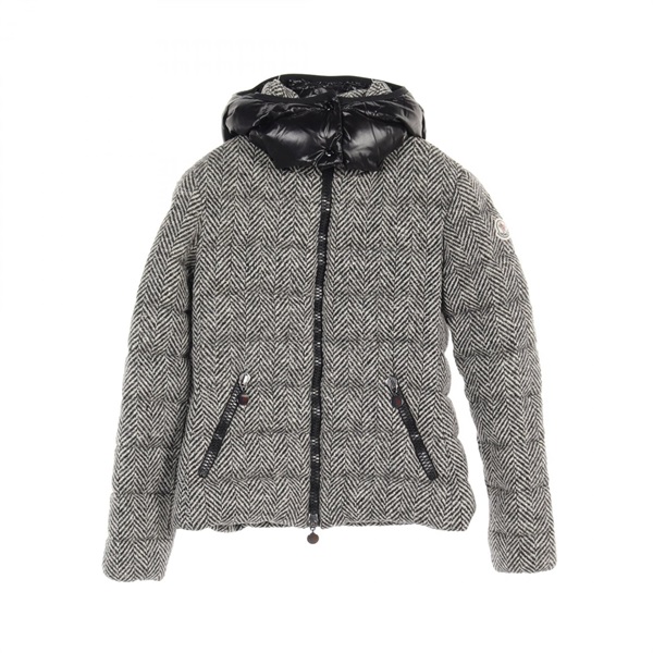 MONCLER ASTERE tweed Down jacket hoodie #0 46968 wool Black White Used