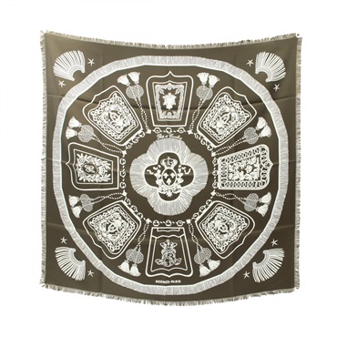 HERMES Carre H80 Poste et Cavalerie Scarf silk Green White Used Women