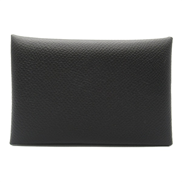 HERMES Calvi Black Card Case holder Epsom leather Black Noir Used unisex B SHW