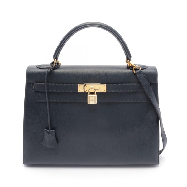 HERMES Kelly 32 2way shoulder Hand bag Y Epsom Navy Used GHW