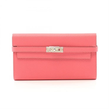 HERMES Kelly wallet Bifold long purse X Chevre Rose azalee Used SHW