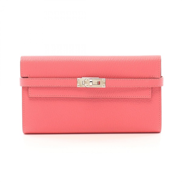 HERMES Kelly wallet Bifold long purse X Chevre Rose azalee Used SHW
