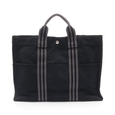HERMES Fourre-tout MM Tote Bag canvas Black Gray Used SHW