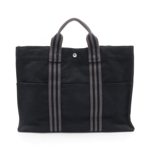 HERMES Fourre-tout MM Tote Bag canvas Black Gray Used SHW