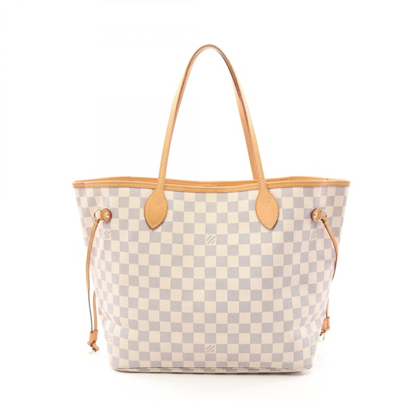 LOUIS VUITTON Neverfull MM Tote shoulder Bag N51107 Damier Azur canvas leather