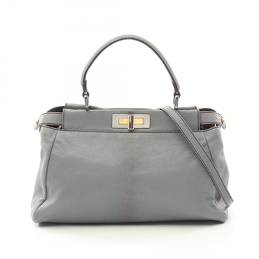 FENDI Peekaboo 2way shoulder Handbag 8BN211 leather Blue Used Women GHW