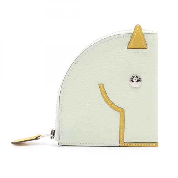 HERMES paddock coin purse wallet B Chevre Vert Fizz Cumin Used SHW