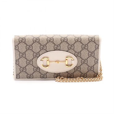 GUCCI Horsebit 1955 chain wallet Shoulder Bag 621892 canvas leather Beige Used