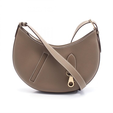 HERMES Petit Arson Shoulder Bag W Togo Swift leather Etoupe Grey GHW