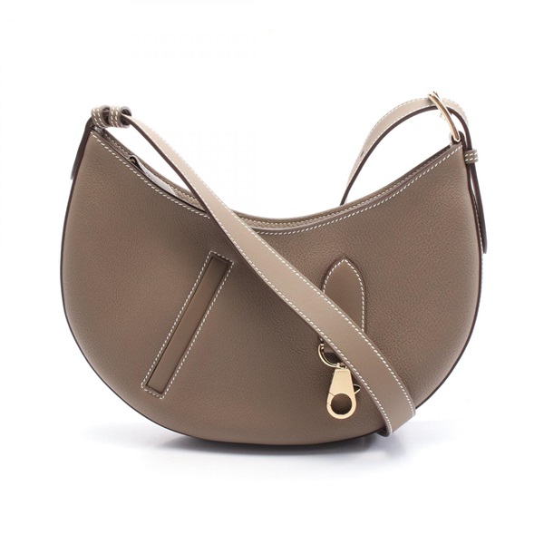 HERMES Petit Arson Shoulder Bag W Togo Swift leather Etoupe Grey GHW