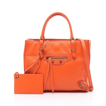 BALENCIAGA The paper mini 2way shoulder Handbag 305572 leather Orange Used Women