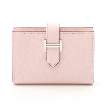 HERMES Bearn mini Card Case holder purse K Chevre leather Pink mauve pale SHW