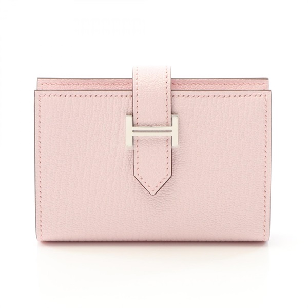 HERMES Bearn mini Card Case holder purse K Chevre leather Pink mauve pale SHW