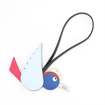 HERMES Birdy charm K Epsom Chevre Agneau milo Nata Blue brume SHW