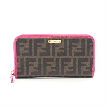 FENDI By the Way Zucca Around long wallet 8M0299 canvas leather Brown Pink Used
