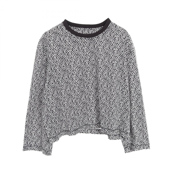 HERMES Naoussa Chaine Print T-shirt 4E4649DB cotton Black White Used Women #42