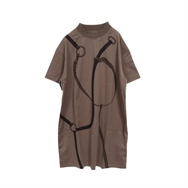 HERMES Coaching Remix Dress 5E4523DN cotton Brown #38 Used Women