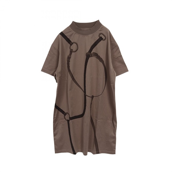 HERMES Coaching Remix Dress 5E4523DN cotton Brown #38 Used Women