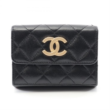 CHANEL Matelasse Small Flap Tri-fold wallet AP2962 Calfskin BK GHW Used Women CC