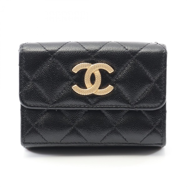 CHANEL Matelasse Small Flap Tri-fold wallet AP2962 Calfskin BK GHW Used Women CC