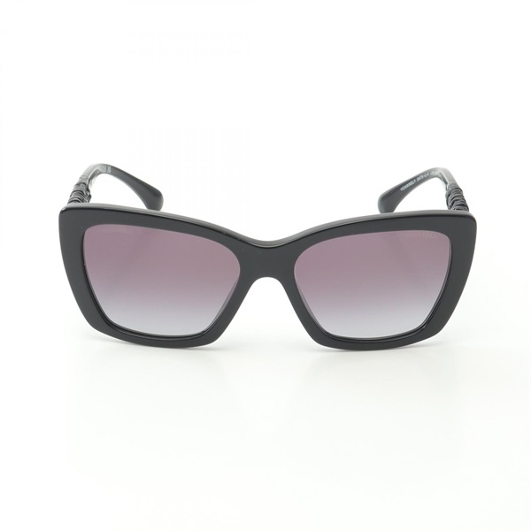 CHANEL COCO Mark sunglasses eyewear 5476-Q-A leather Plastic Black Used Women CC