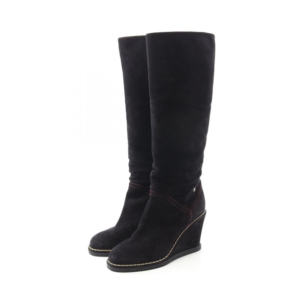 CHANEL COCO Mark boots G31259 Suede Black Used Women #36C