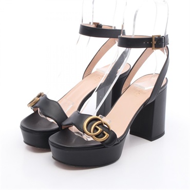 GUCCI Double G GG Marmont Platform Sandals Leather Black Size 35.5 Used Women