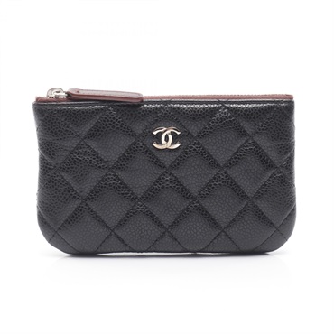 CHANEL Matelasse Pouch Purse Wallet Calfskin Black SHW Used Women