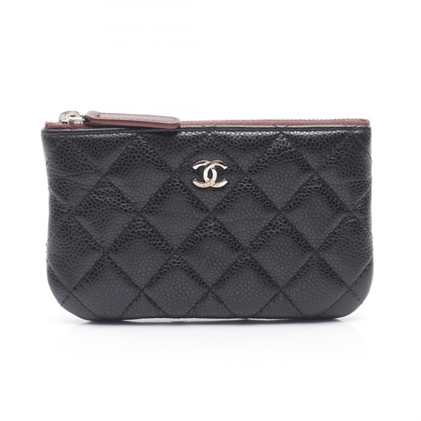 CHANEL Matelasse Pouch Purse Wallet Calfskin Black SHW Used Women