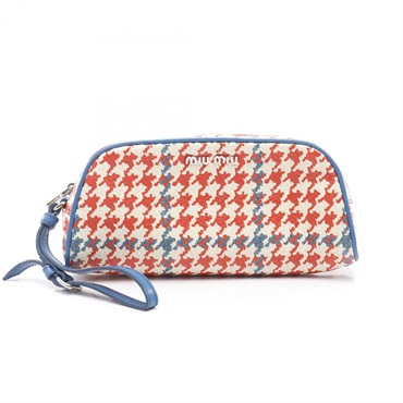 Miu Miu Pouch Wristlet Bag Leather Beige Red Blue Used Women