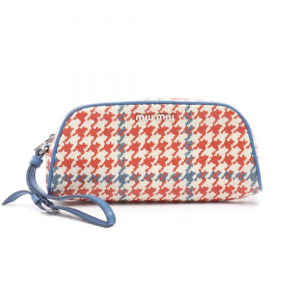 Miu Miu Pouch Wristlet Bag Leather Beige Red Blue Used Women